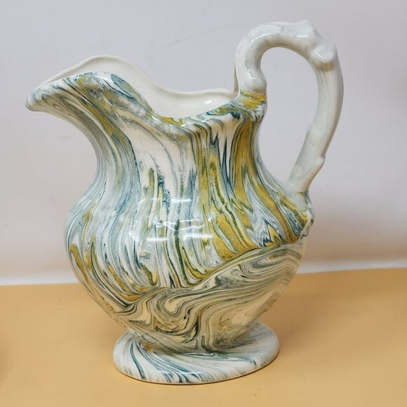 Vintage 1977 Handcrafted Ceramic Pitcher & Basin Set With Swirl Design Farmhouse - Picture 5 of 14